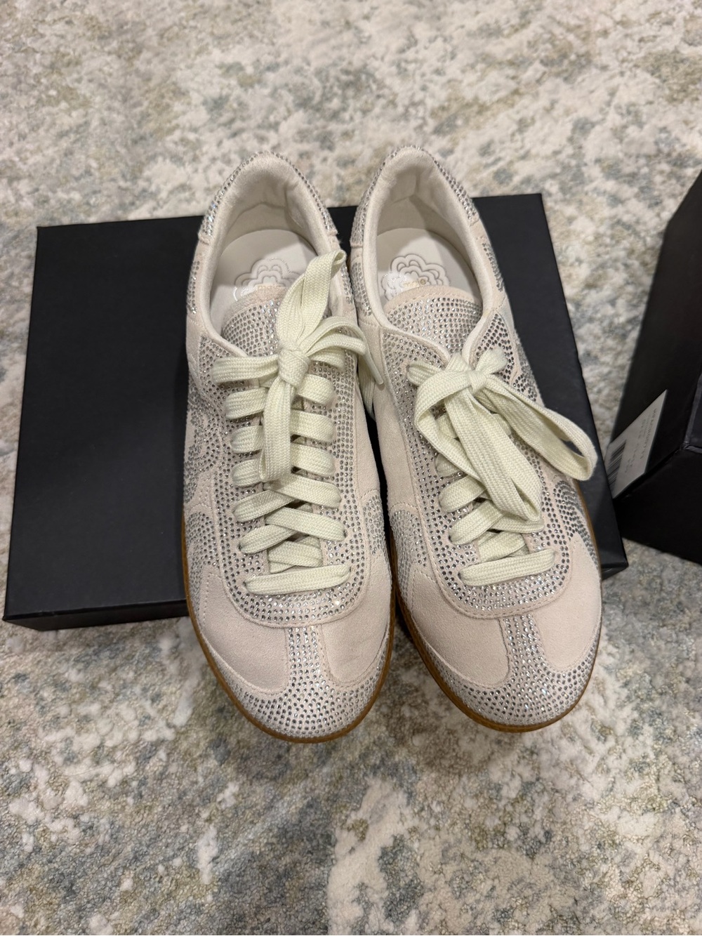 Maje Women's Lace-Up Sneakers in Light Beige with Crystal Detail